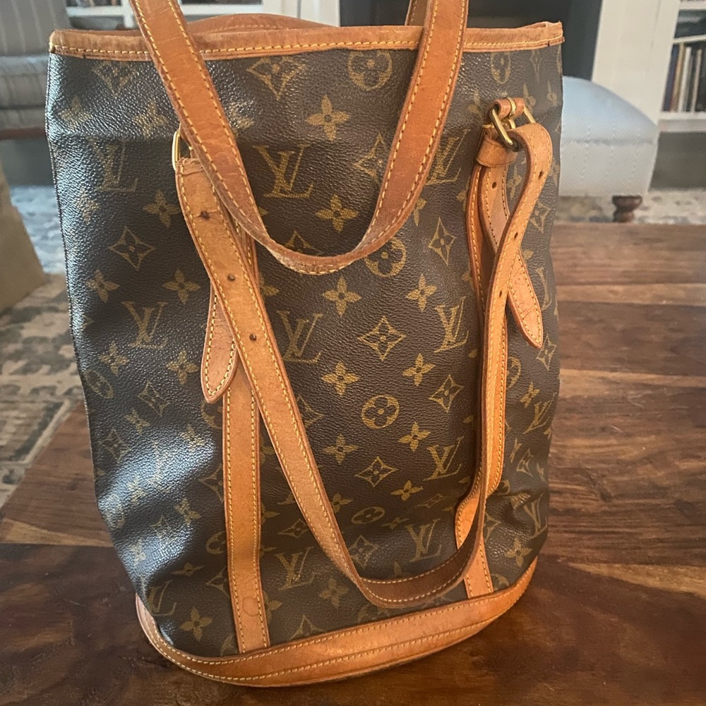 Louis Vuitton bucket bag.